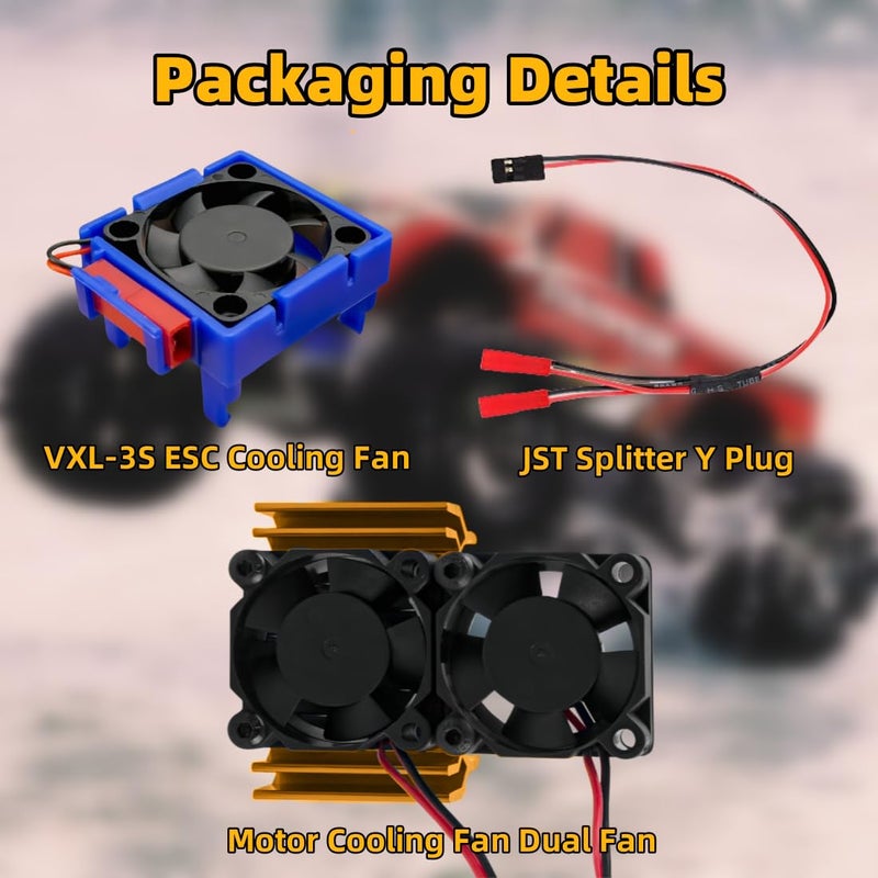 daisyfang VXL-3s ESC Cooling Fan and Motor Cooling Fan Dual Fan Set Fit for Upgrades 1/10 Traxxas Slash 4×4 VXL Rustler 4X4 Stampede 4X4 Hoss 4×4 Velineon VXL-3s Heat Sink,Golden - Image 2